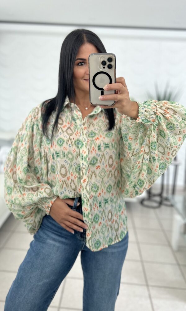 Printed Balloon Sleeve Blouse Top