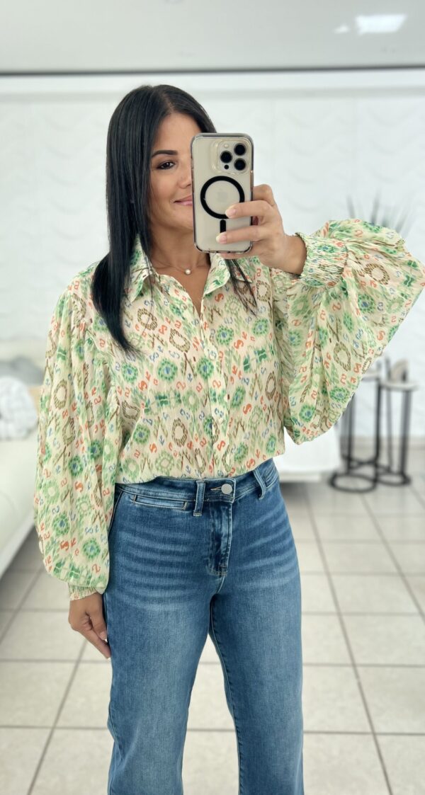 Printed Balloon Sleeve Blouse Top - Imagen 2