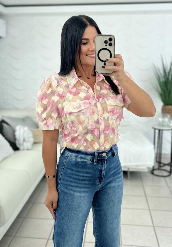 Burnout Chiffon Floral Blouse