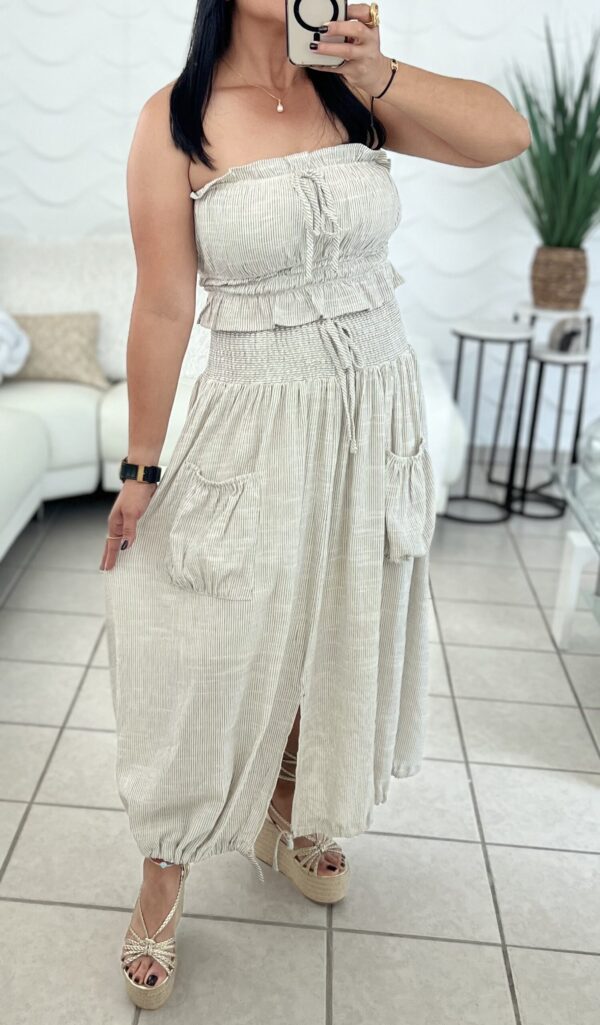 Striped Linen Tube Top & Skirt Set - Imagen 3